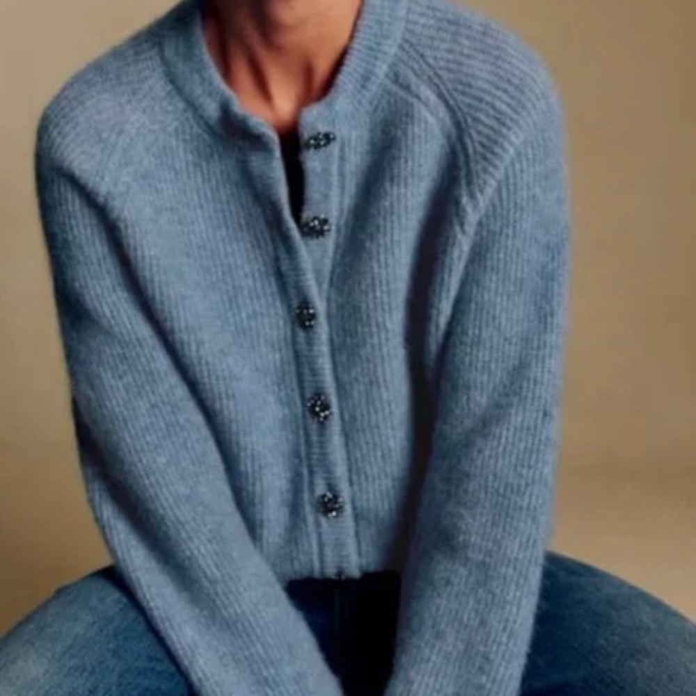 Sézane NWT Othello Cardigan in Ice Blue Size XL